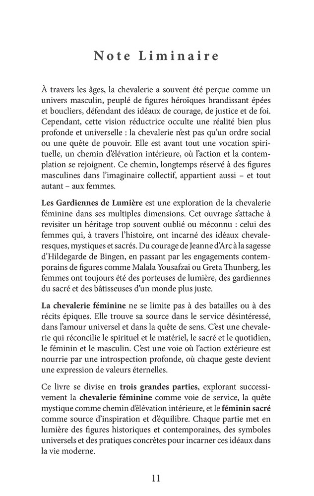Les Gardiennes de Lumière, chevalerie féminine, mystique et sacrée